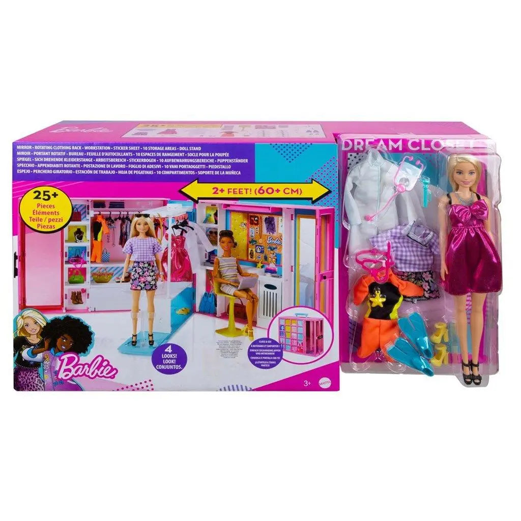 Barbie Fashionistas Docka + STOR Garderob med 25 tillbehör, 60x30 cm