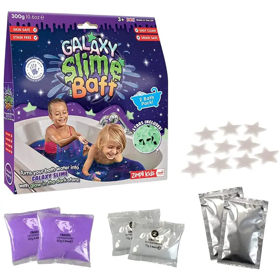 Zimpli Kids 2xGalaxy Slime Baff + Stjärnor som Lyser i Mörker 300 Gram