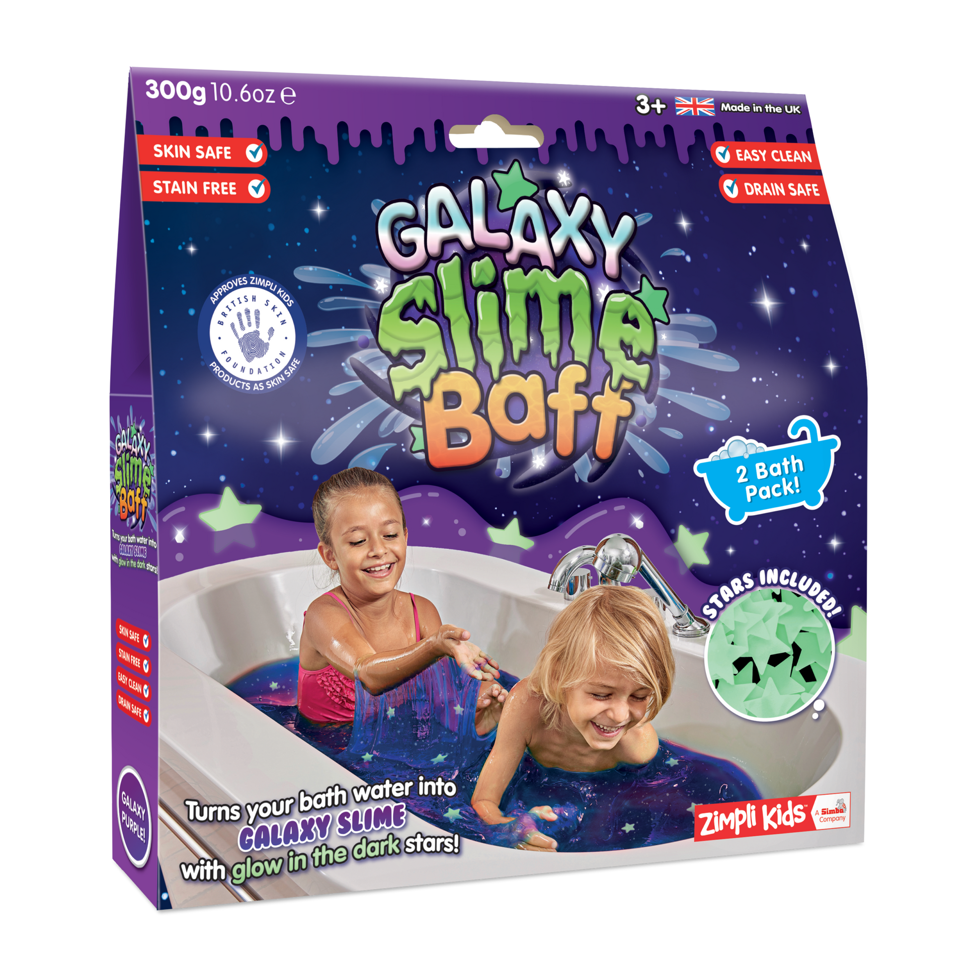 Zimpli Kids 2xGalaxy Slime Baff + Stjärnor som Lyser i Mörker 300 Gram