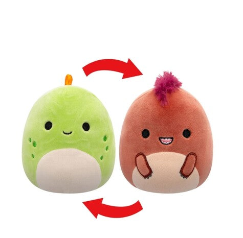 Squishmallows Flip A Mallows Official Kellytoy Seanster Velociraptor/Kelly Stegosaurus 13 cm