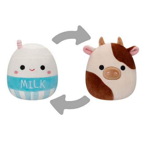Squishmallows Flip A Mallows Official Kellytoy Ronnie the Cow/Melly the Milk Carton 13 cm