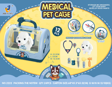 DOG IN CAGE WITH MEDICAL UTR. BLUE