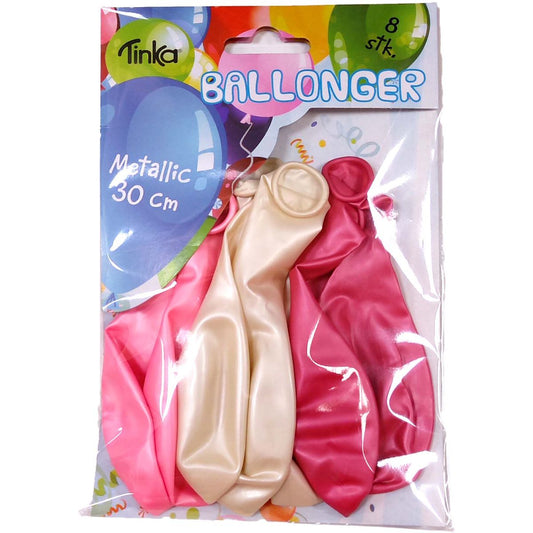 Ballonger 8-pack – Rosa/Vit Metallic