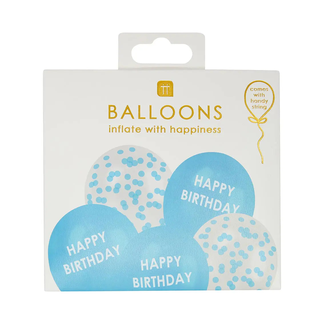 Ballonger 5-pack Happy Birthday Blå Konfetti