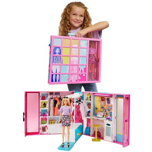 Barbie Fashionistas Docka + STOR Garderob med 25 tillbehör, 60x30 cm