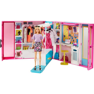 Barbie Fashionistas Docka + STOR Garderob med 25 tillbehör, 60x30 cm