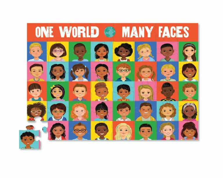 Crocodile Creek 2in1 Puzzle 48 pieces & Memory Game One World, Many Faces