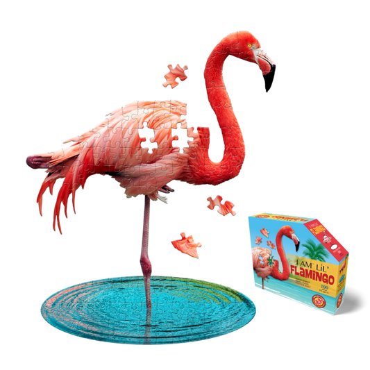 Madd Capp, konturpussel, I Am LiL' Flamingo, 100 bitar, barnpussel, flamingo pussel, lärande pussel, pedagogiskt pussel, motorik, problemlösning, färgglatt pussel