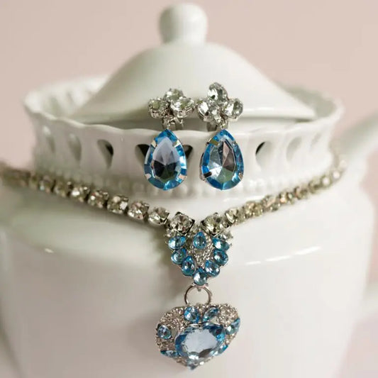 Blå silver smyckesset