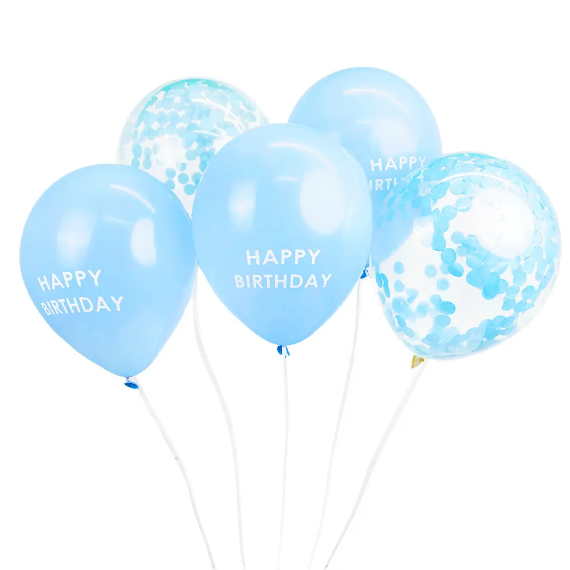 Ballonger 5-pack Happy Birthday Blå Konfetti