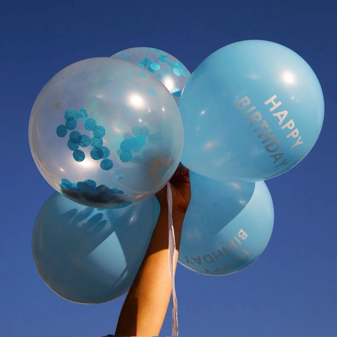 Ballonger 5-pack Happy Birthday Blå Konfetti