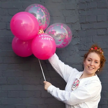 Ballonger 5-pack Happy Birthday Rosa Konfetti