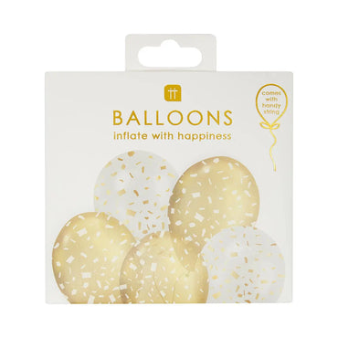Ballonger 5-pack Vit och Guld Konfetti