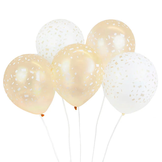 ballonger, vit och guld ballonger, konfetti ballonger, 5-pack ballonger, festdekorationer, vit guld ballonger, konfetti, party ballonger, festtillbehör