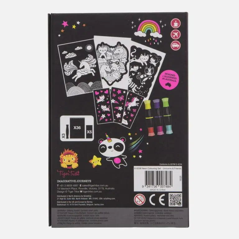 Tiger Tribe Målarbokset Neon med Stickers & Pennor - Unicorn & Vänner