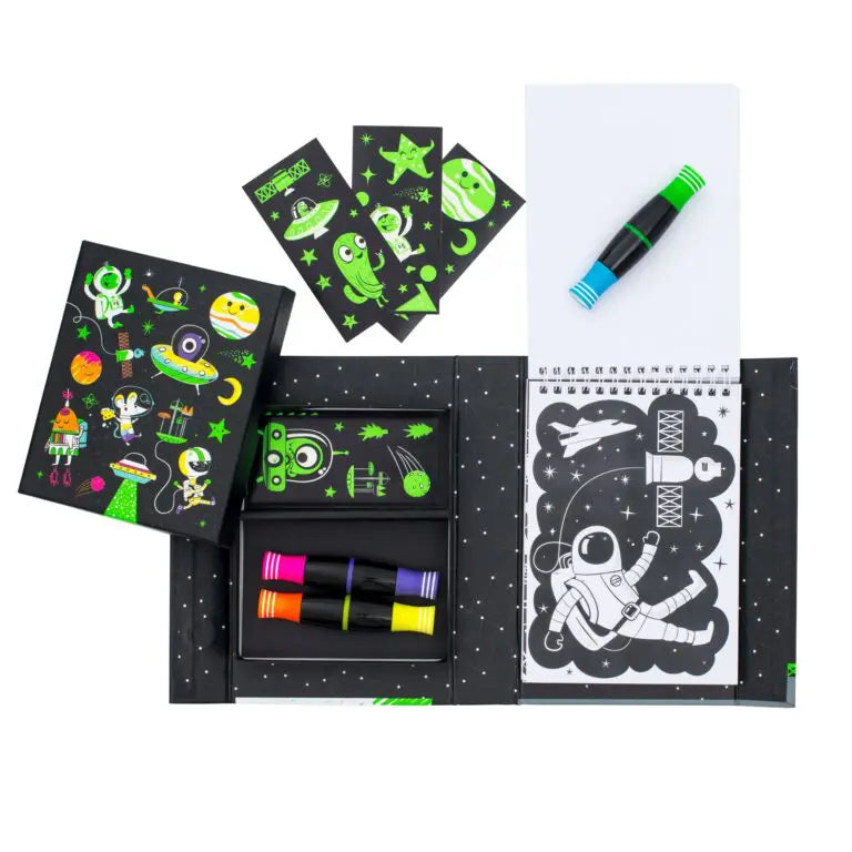 Tiger Tribe Målarbokset Neon med Stickers & Pennor - Yttre Rymden