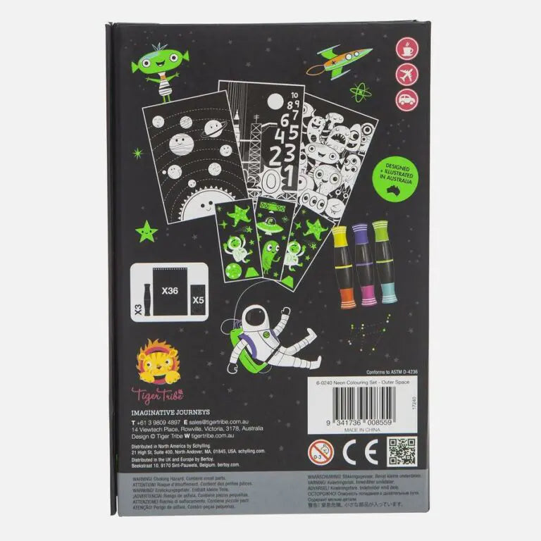 Tiger Tribe Målarbokset Neon med Stickers & Pennor - Yttre Rymden