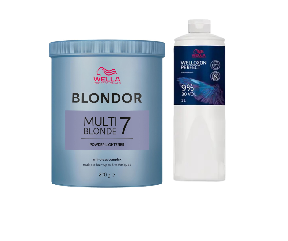 Wella Blondor Multi Blonde 7 Powder 800g + Welloxon Perfect Creme Develope 30vol. 9% 1000ml