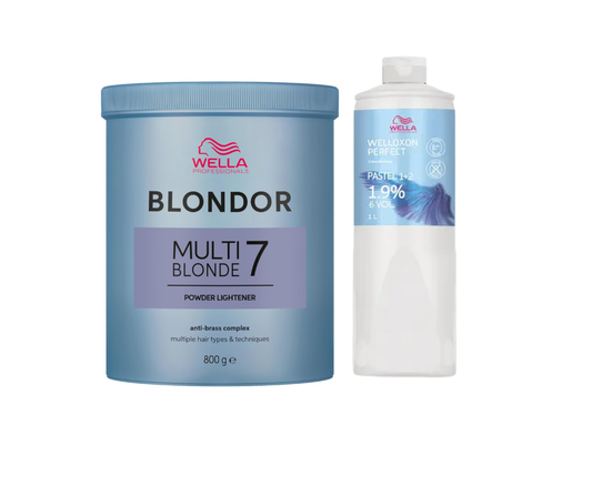 Wella Blondor Multi Blonde 7 Powder 800g + Welloxon Perfect Creme Developer 1,9% 1000ml - Combo pack