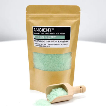Badsalt Stress Buster Eterisk Olja Bergamott, Pelargon, Vetiver 350 gram