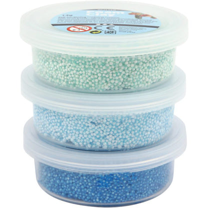 Modellera Foam Clay® Glitter Metallic Blå, Ljusblå, Grön 3×14 g