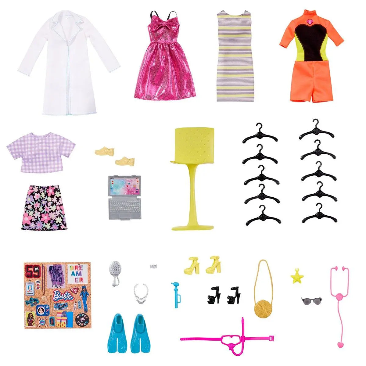 Barbie Fashionistas Docka + STOR Garderob med 25 tillbehör, 60x30 cm
