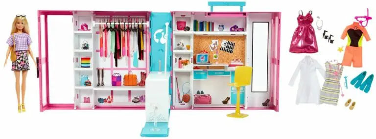 Barbie Fashionistas Docka + STOR Garderob med 25 tillbehör, 60x30 cm