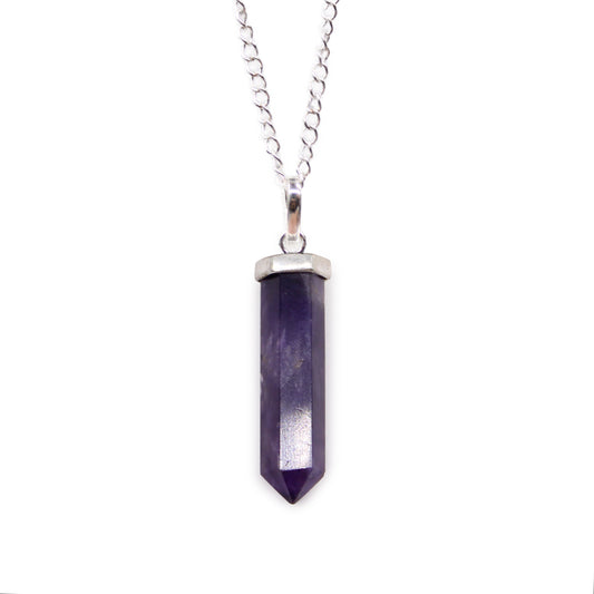 Pendant Amethyst Crystal Tip Bullet Silver Color
