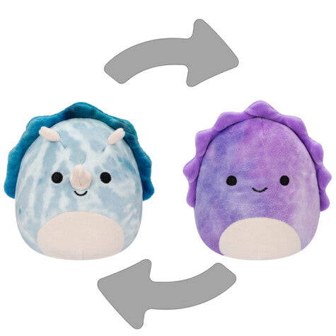 Squishmallows Flip A Mallows Official Kellytoy Delilah the Purple Dino/Jerome the Blue Dino 13 cm
