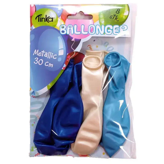 Ballonger 8-pack – Blå/Vit Metallic