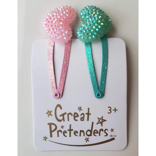 Great Pretenders Boutique Hårklämma 2-pack Hjärta Rosa/Grön
