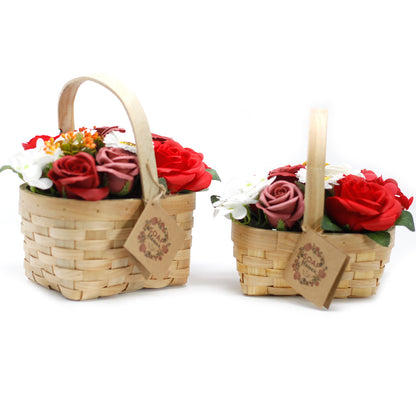 Soap Flowers Red Bouquet Wicker Basket 9 pcs