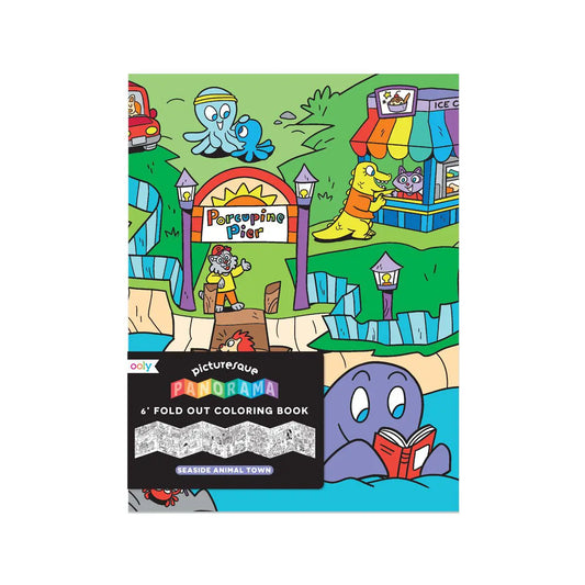 OOLY Färgläggningsaffisch Panorama Seaside Animal Town 180x30 cm