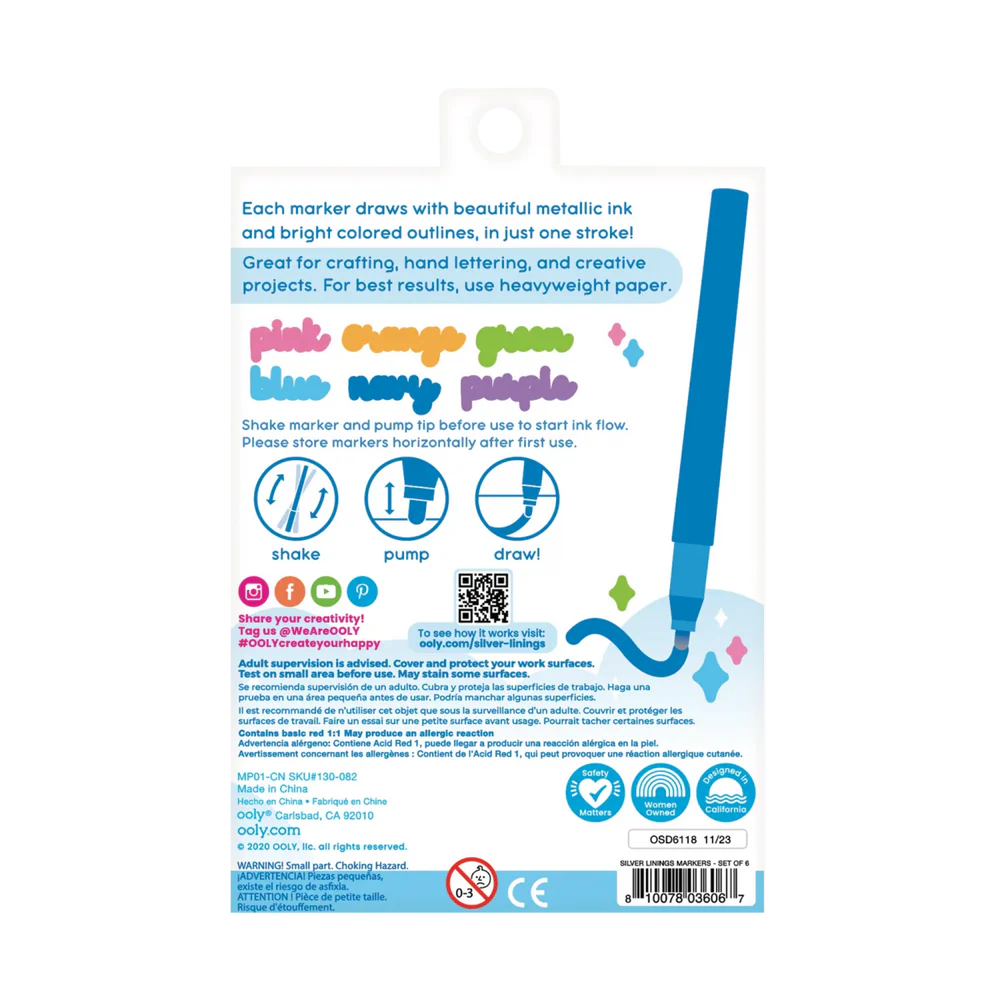 6-pack of Silver Metallic Outline Markers - Silver Linings Outline Markers