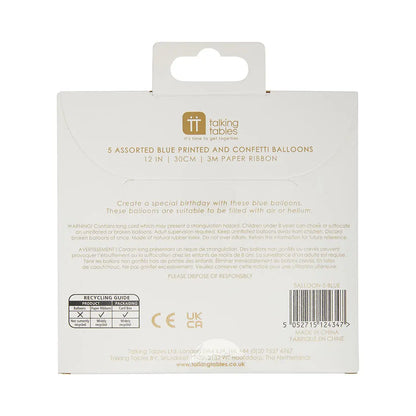 Ballonger 5-pack Happy Birthday Blå Konfetti