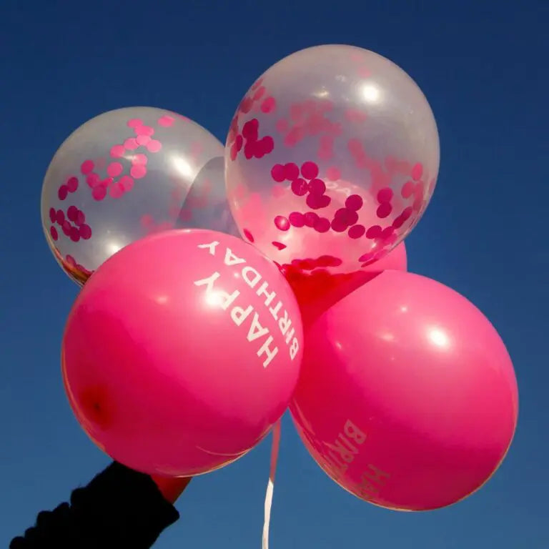 Ballonger 5-pack Happy Birthday Rosa Konfetti