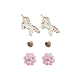 Great Pretenders Boutique 3-pack Örhängen Hjärta, Enhörning, Rosa Boll Bling