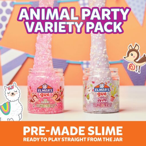Elmer's Gue 2-pack Pre Made Slime, Party Animals Slime