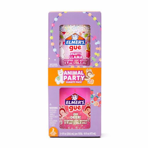Elmer's Gue 2-pack Pre Made Slime, Party Animals Slime