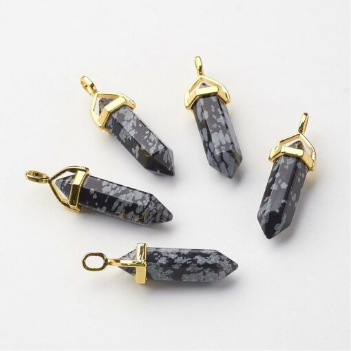 Hänge Obsidian Snöflinge Kristallspets Bullet Guld